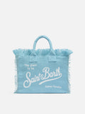 Borsa da spiaggia Colette Linen azzurra con frange
