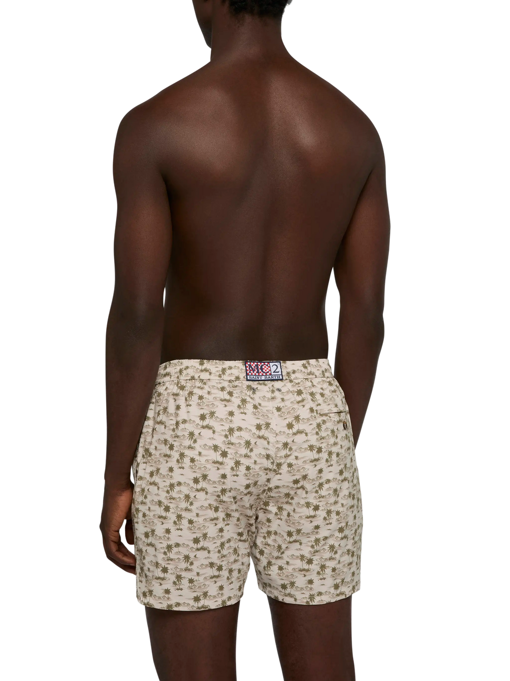 Costume mare Comfort Light kaki con stampa palme e spiaggia