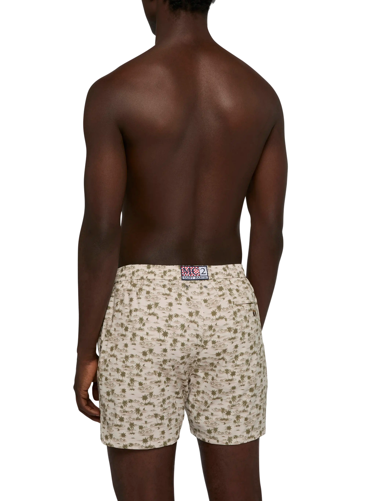 Costume mare Comfort Light kaki con stampa palme e spiaggia