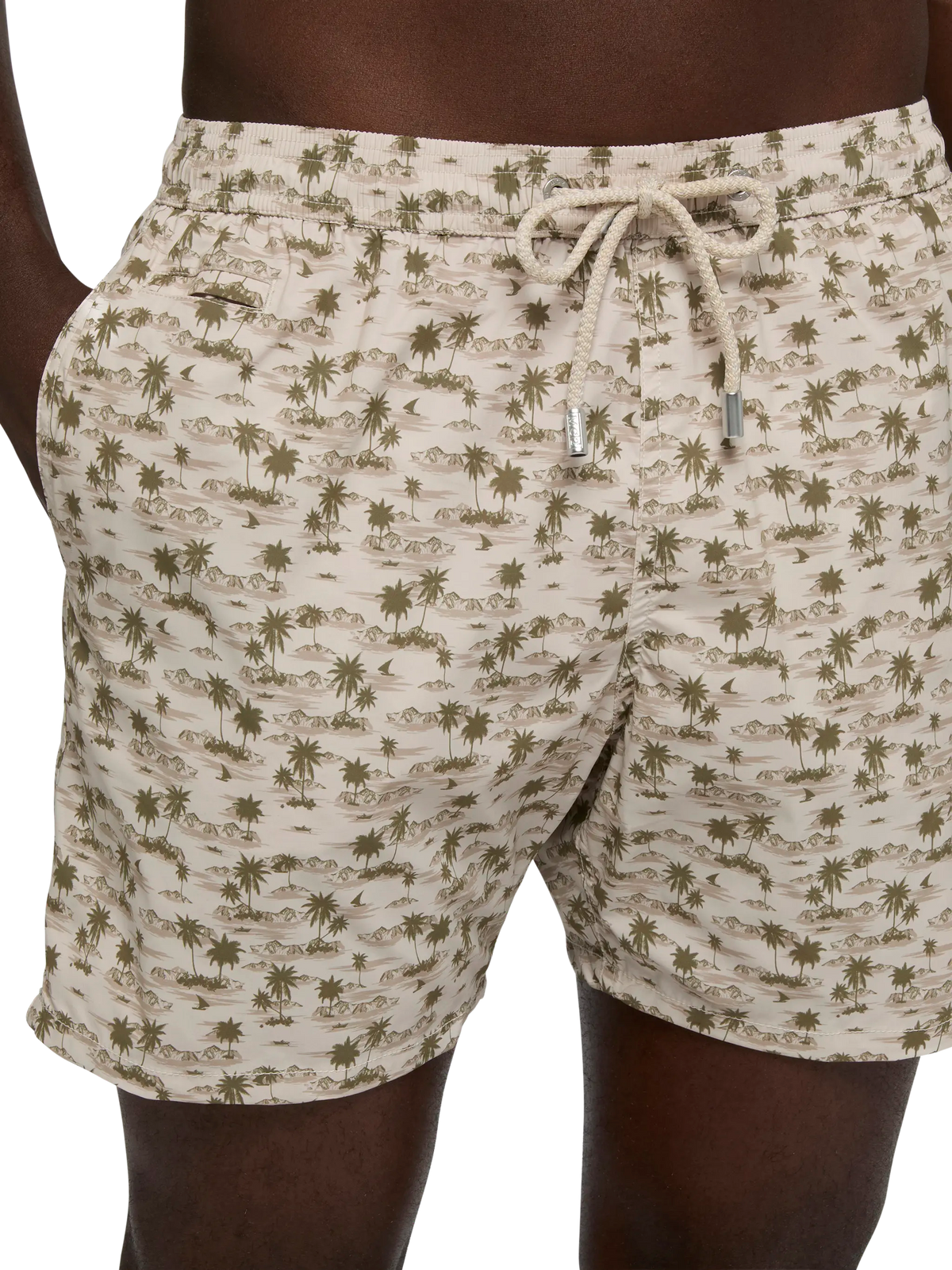 Costume mare Comfort Light kaki con stampa palme e spiaggia