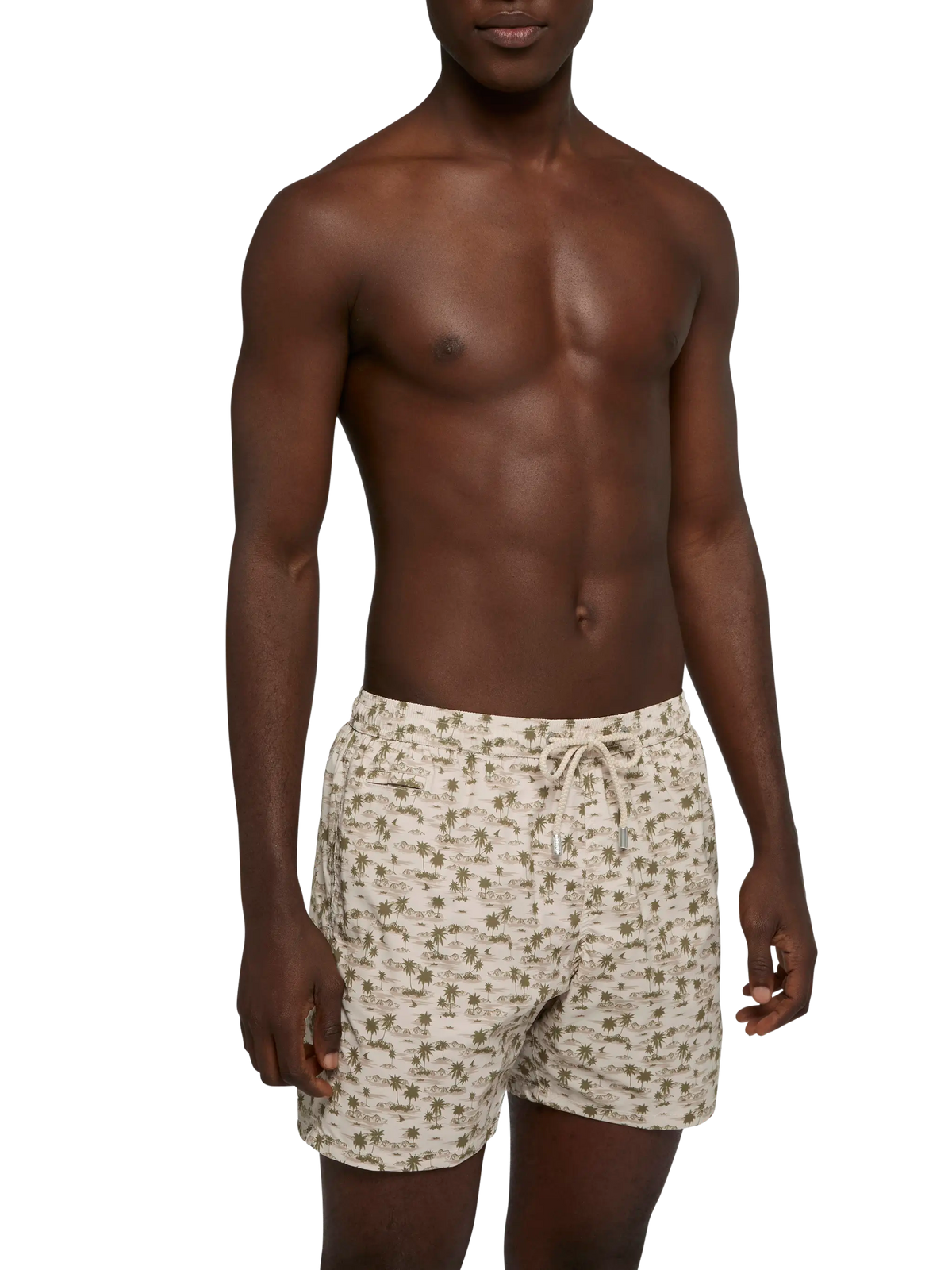 Costume mare Comfort Light kaki con stampa palme e spiaggia