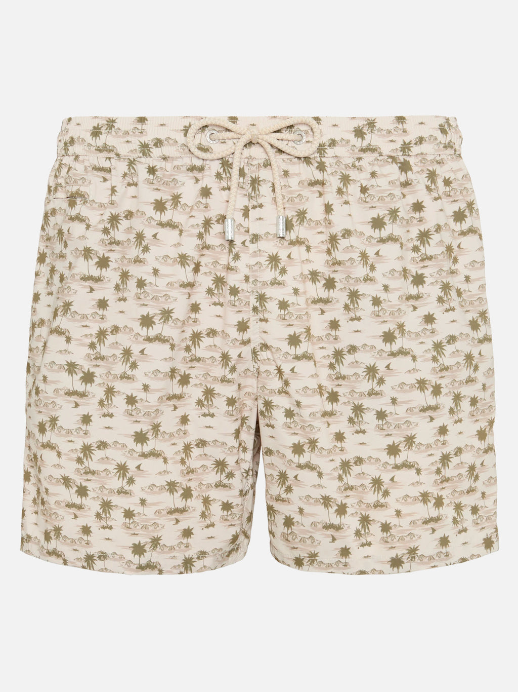 Costume mare Comfort Light kaki con stampa palme e spiaggia