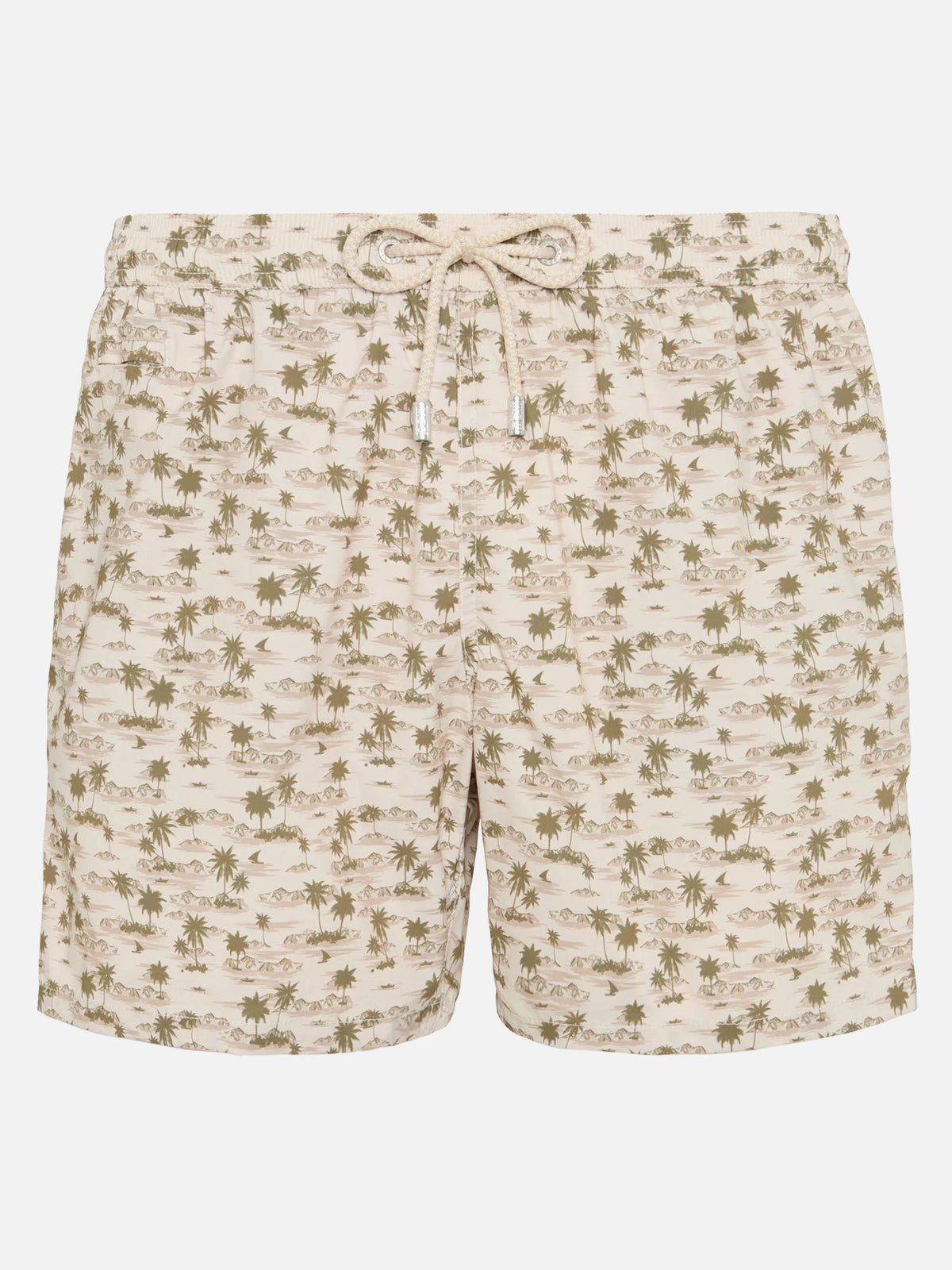 Costume mare Comfort Light kaki con stampa palme e spiaggia