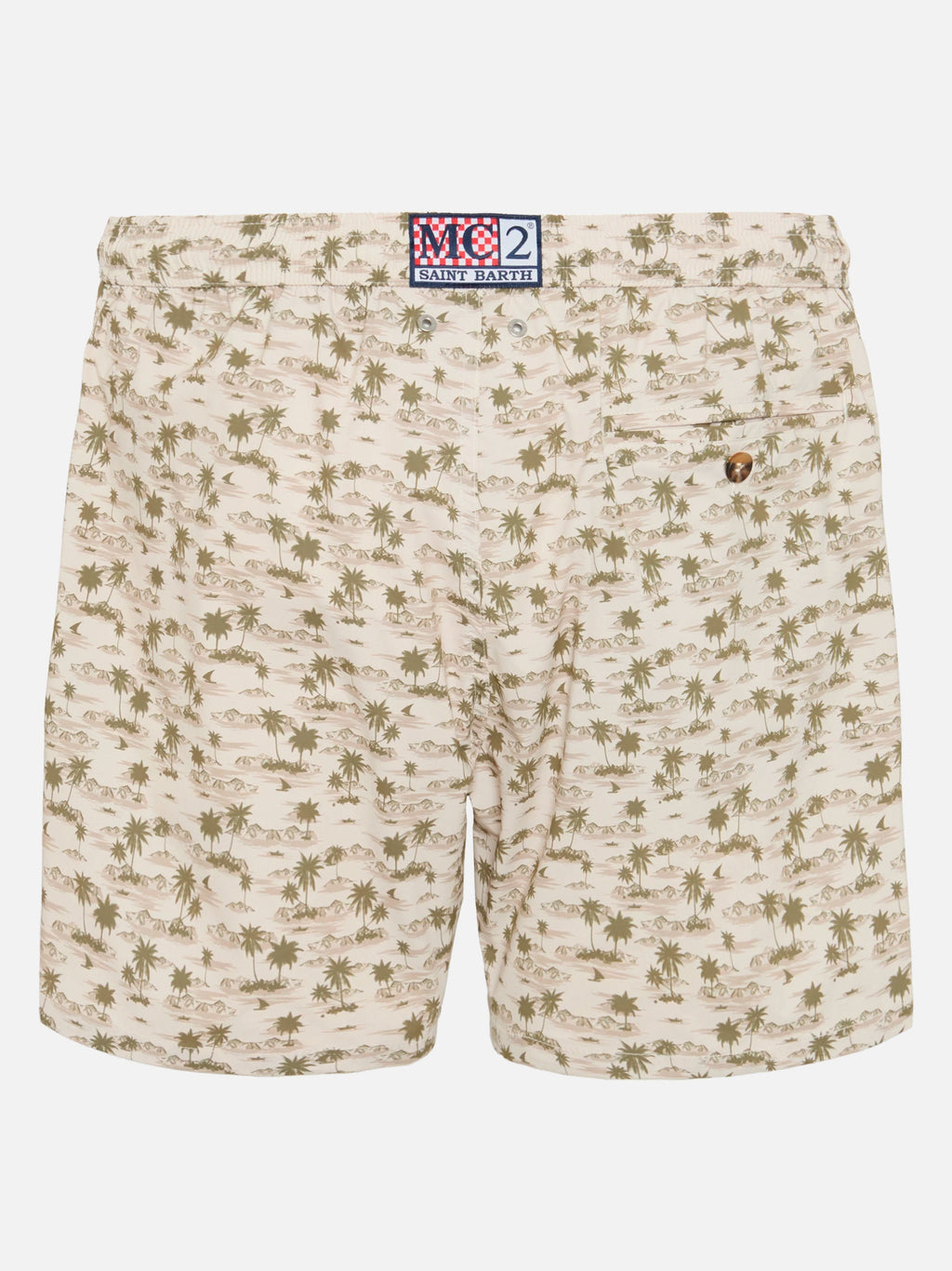 Costume mare Comfort Light kaki con stampa palme e spiaggia