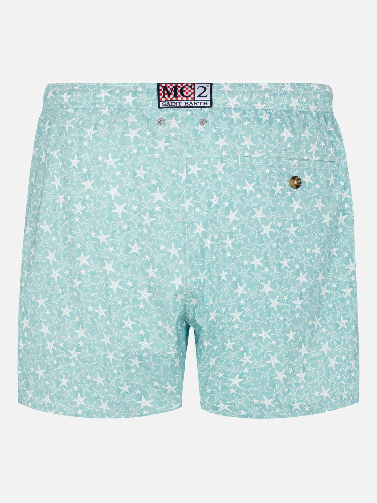 Costume mare Comfort Light verde salvia con stampa conchiglie tropicali