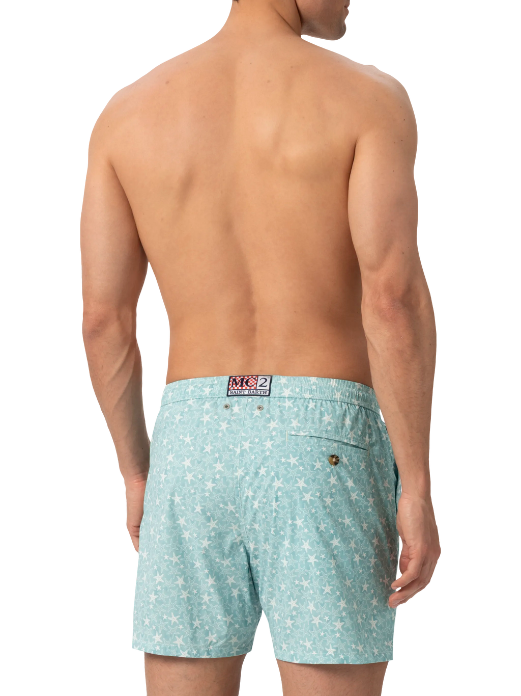 Costume mare Comfort Light verde salvia con stampa conchiglie tropicali