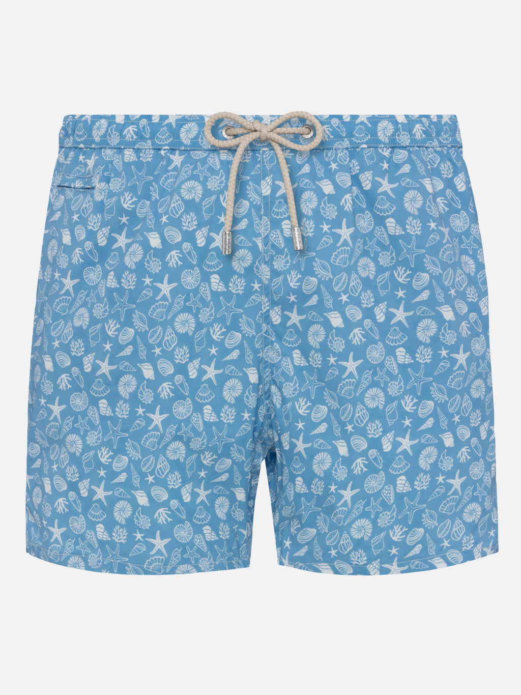Costume mare Comfort Light azzurro polvere con stampa conchiglie tropicali