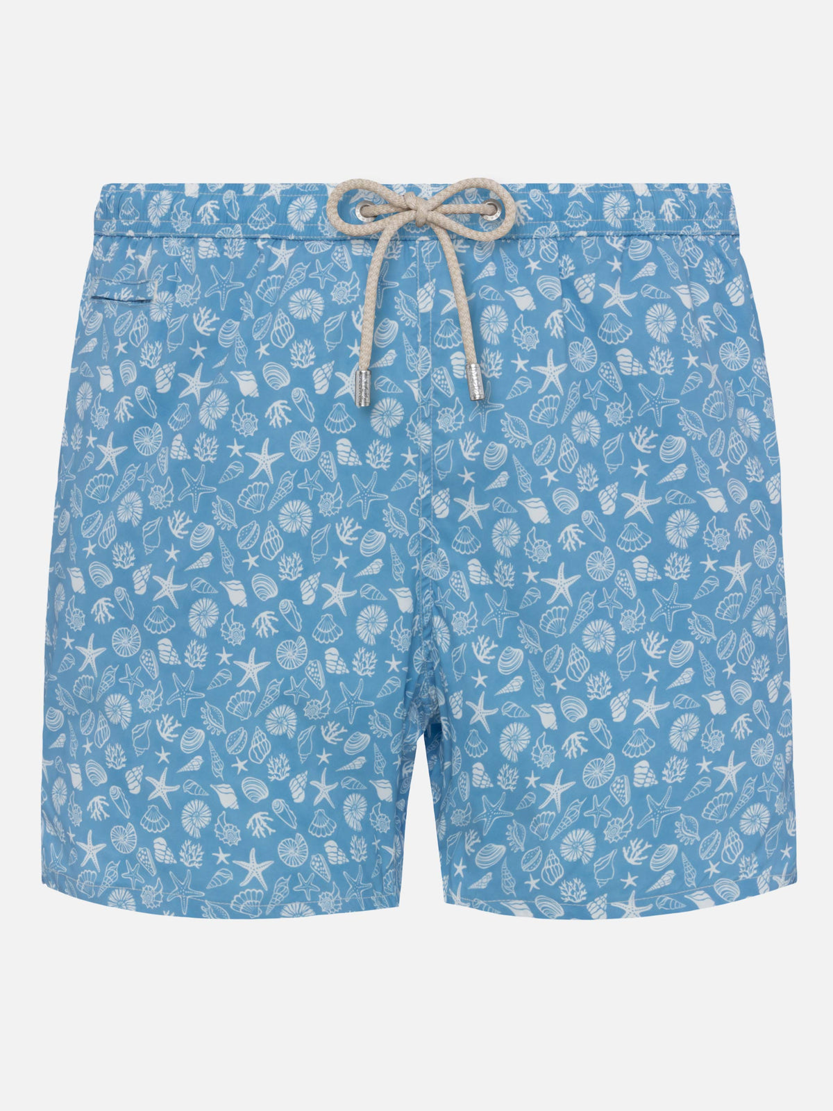 Costume mare Comfort Light azzurro polvere con stampa conchiglie tropicali
