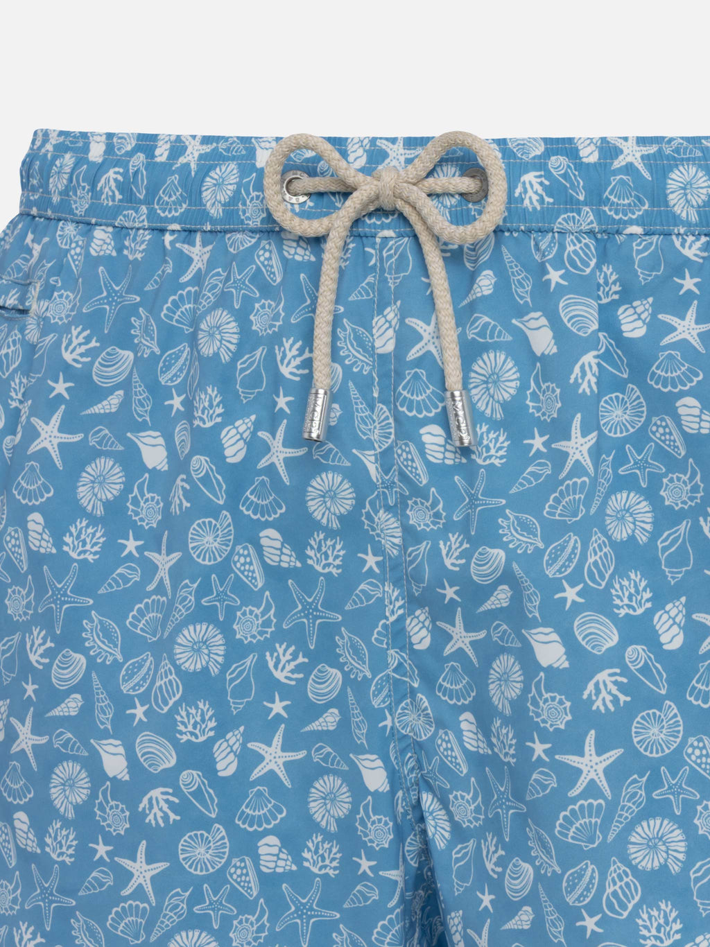 Costume mare Comfort Light azzurro polvere con stampa conchiglie tropicali