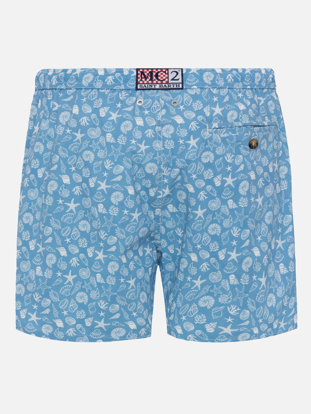 Costume mare Comfort Light azzurro polvere con stampa conchiglie tropicali