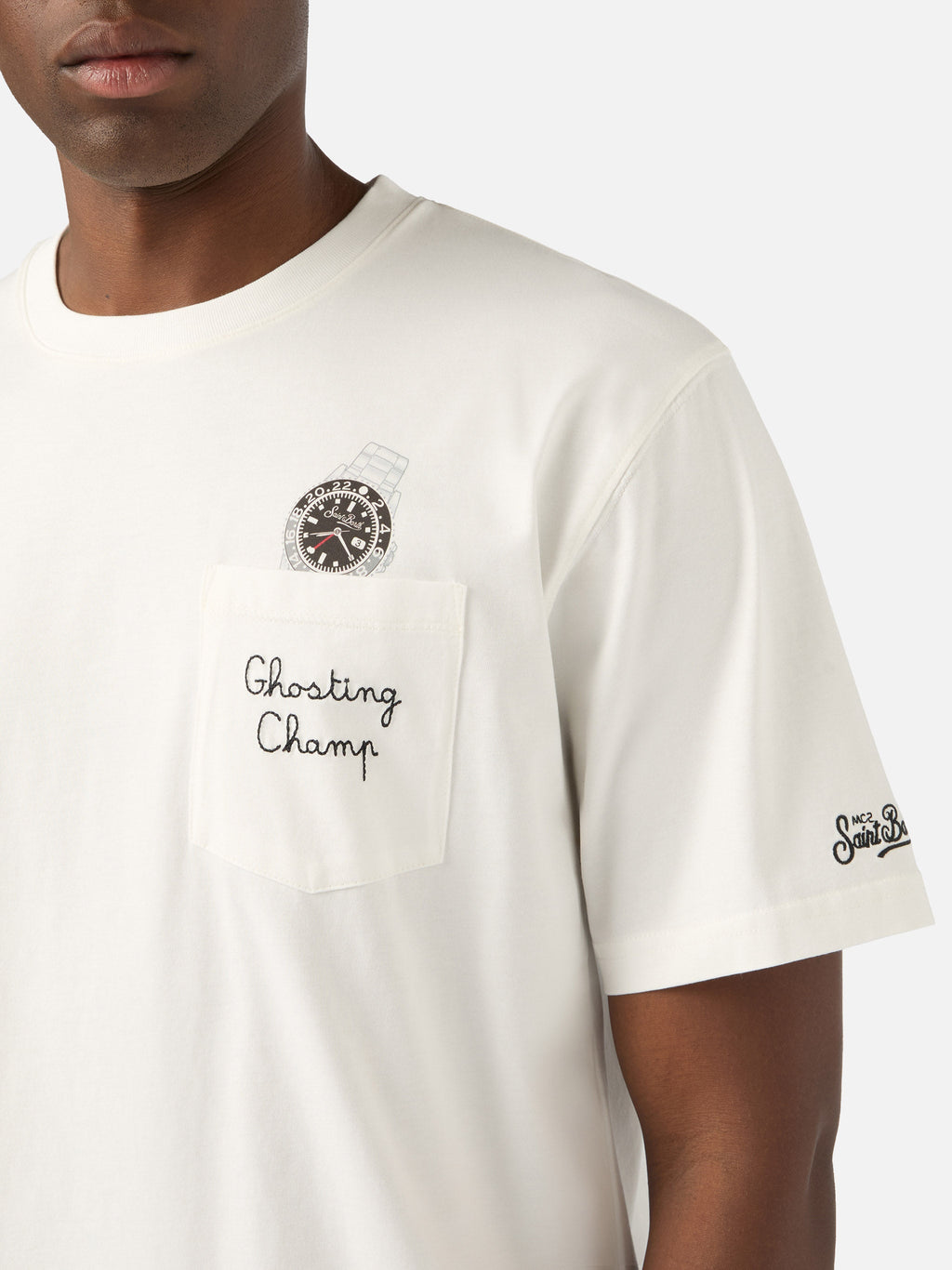 T-shirt Connor bianca in cotone con stampa orologio e product image 3