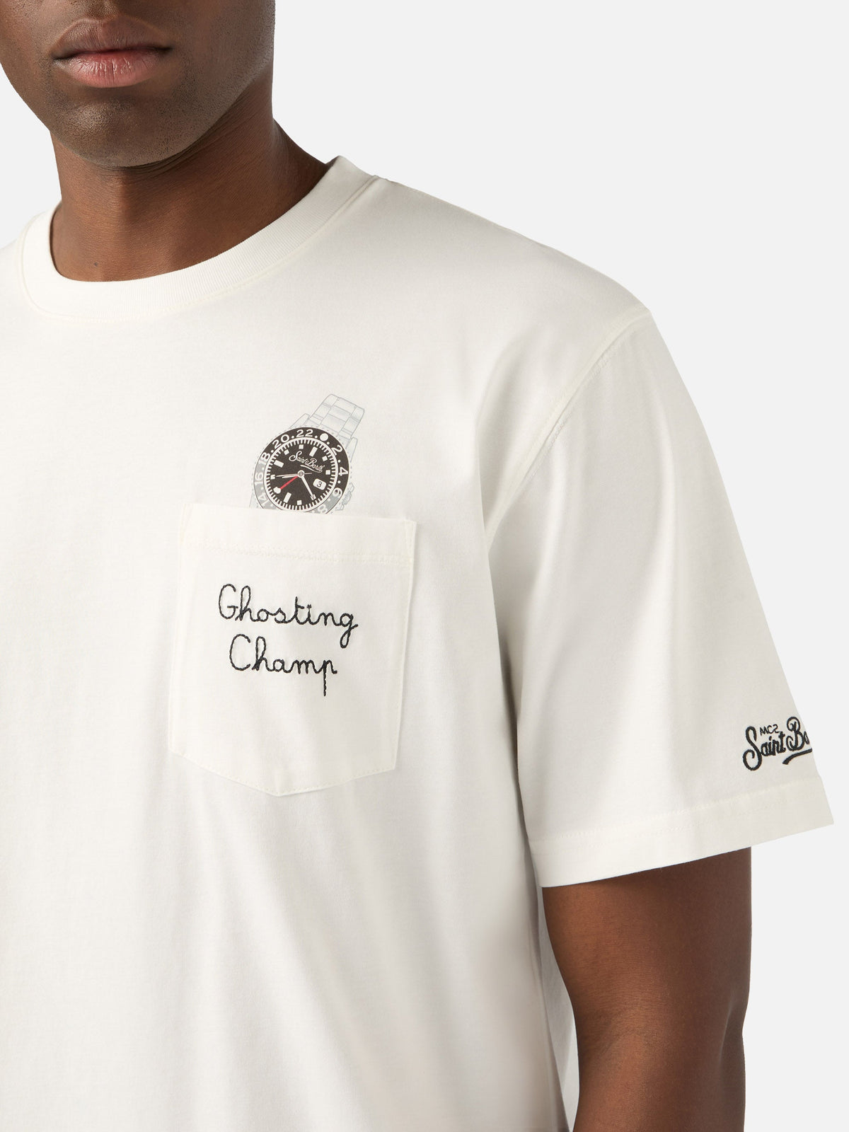 T-shirt Connor bianca in cotone con stampa orologio e product image 3