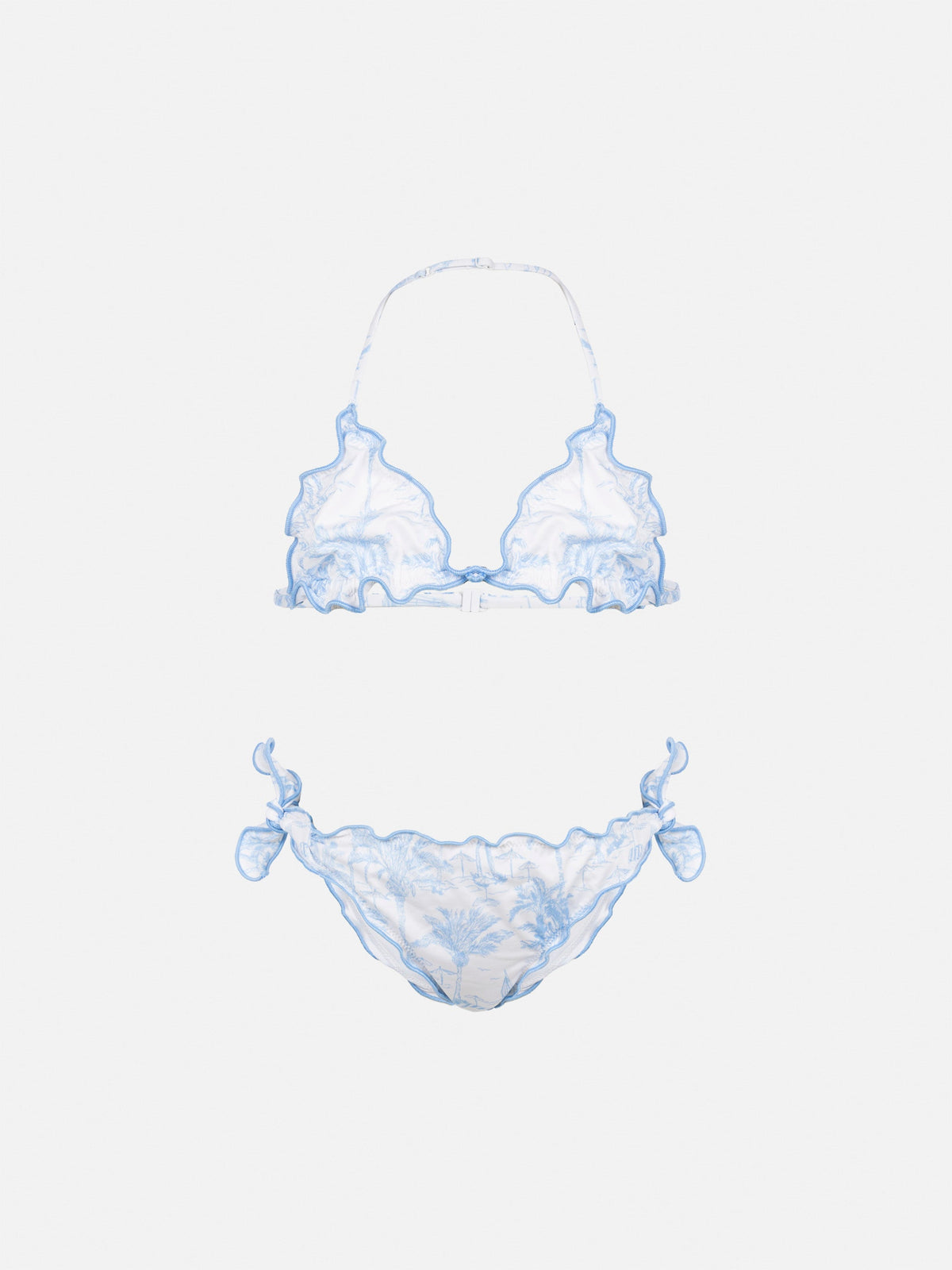 Bikini Cris azzurro con stampa toile de Jouy
