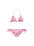 Bikini Cris rosa a righe in seersucker con ricamo fragole