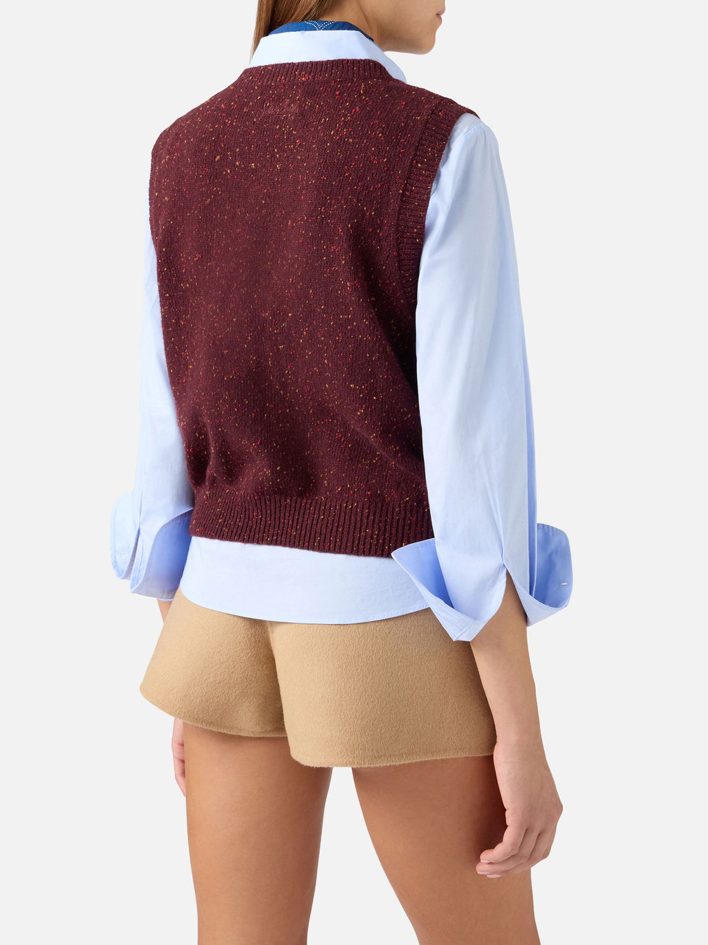 Gilet Carette melanzana in misto lana Donegal