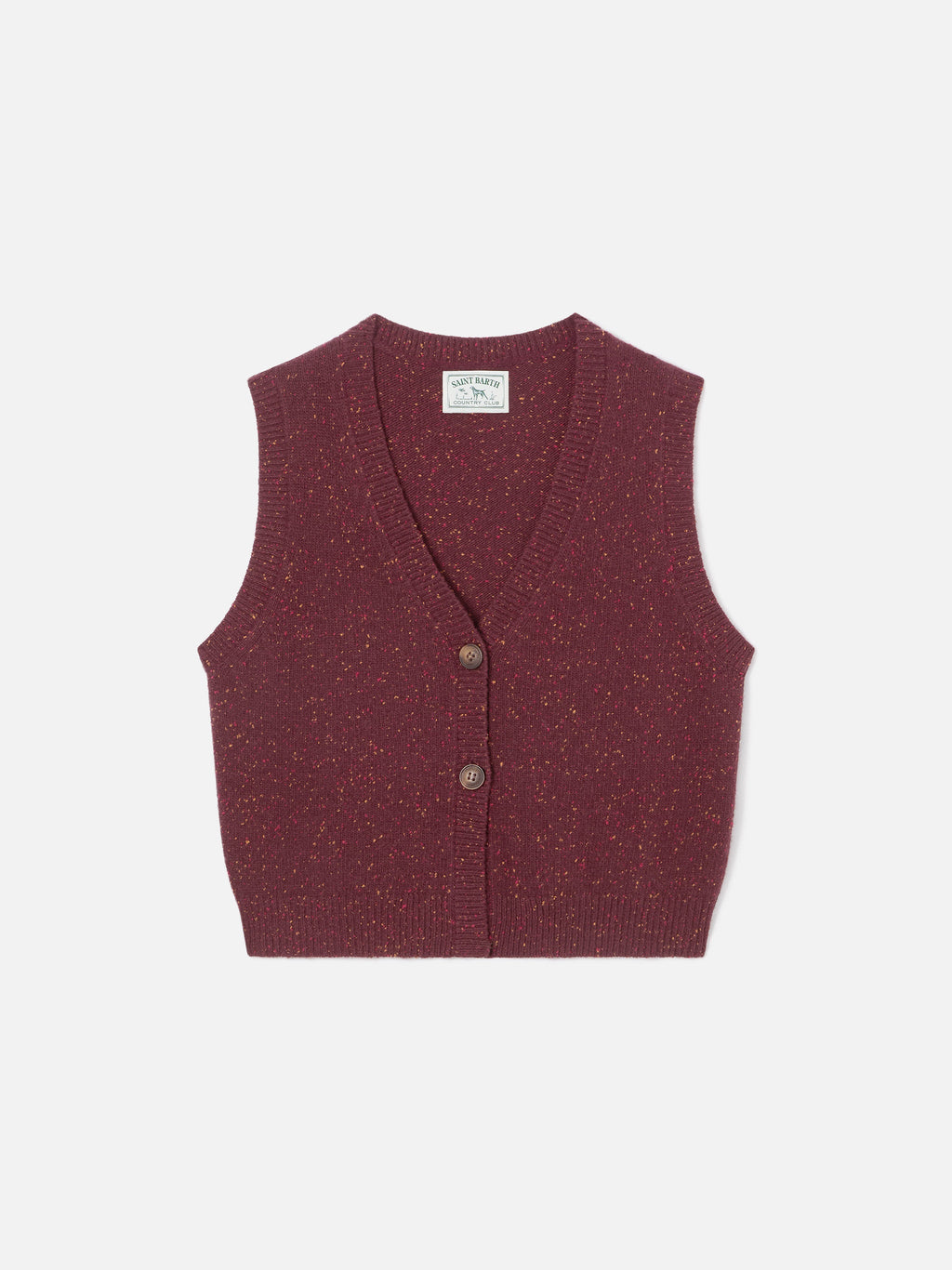 Gilet Carette melanzana in misto lana Donegal