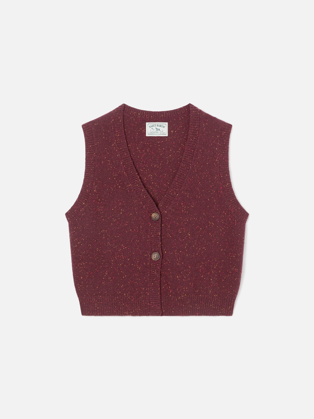 Gilet Carette melanzana in misto lana Donegal