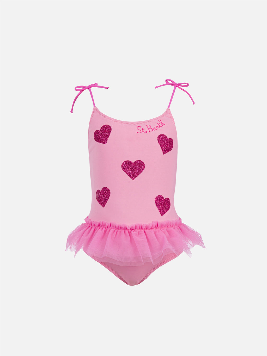 Costume intero Dancer rosa con cuori glitter e tulle