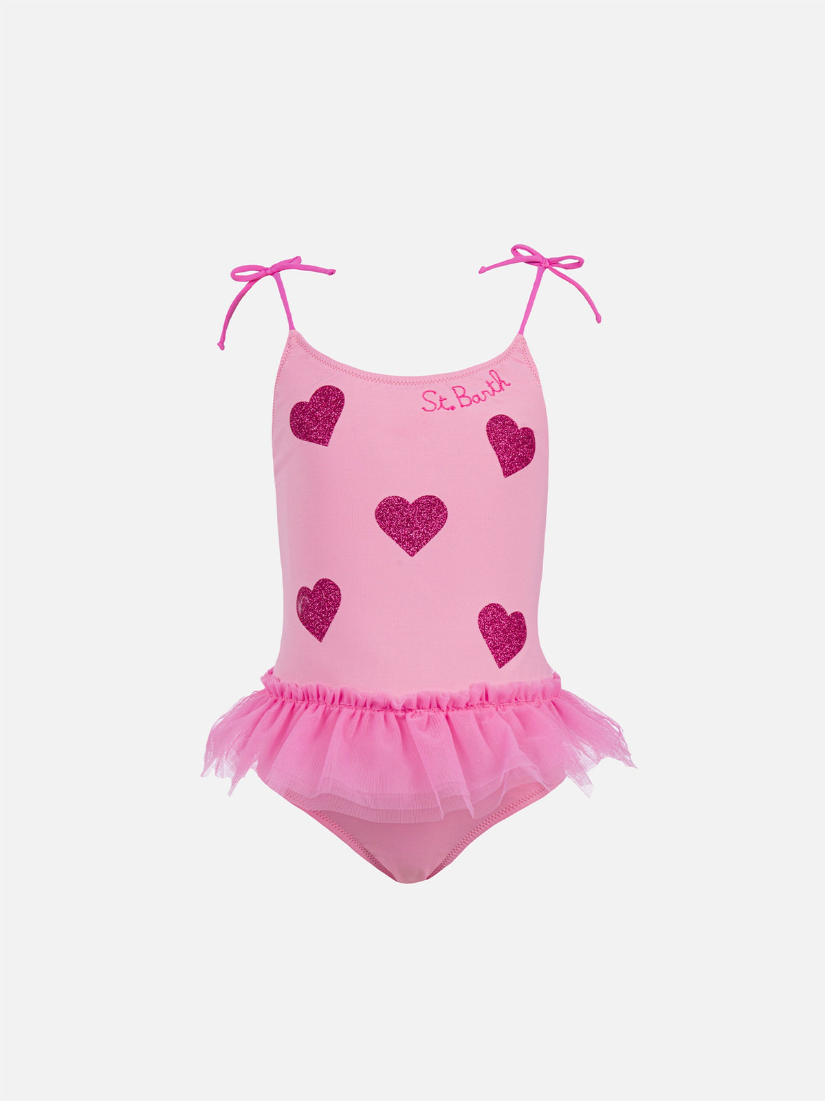 Costume intero Dancer rosa con cuori glitter e tulle