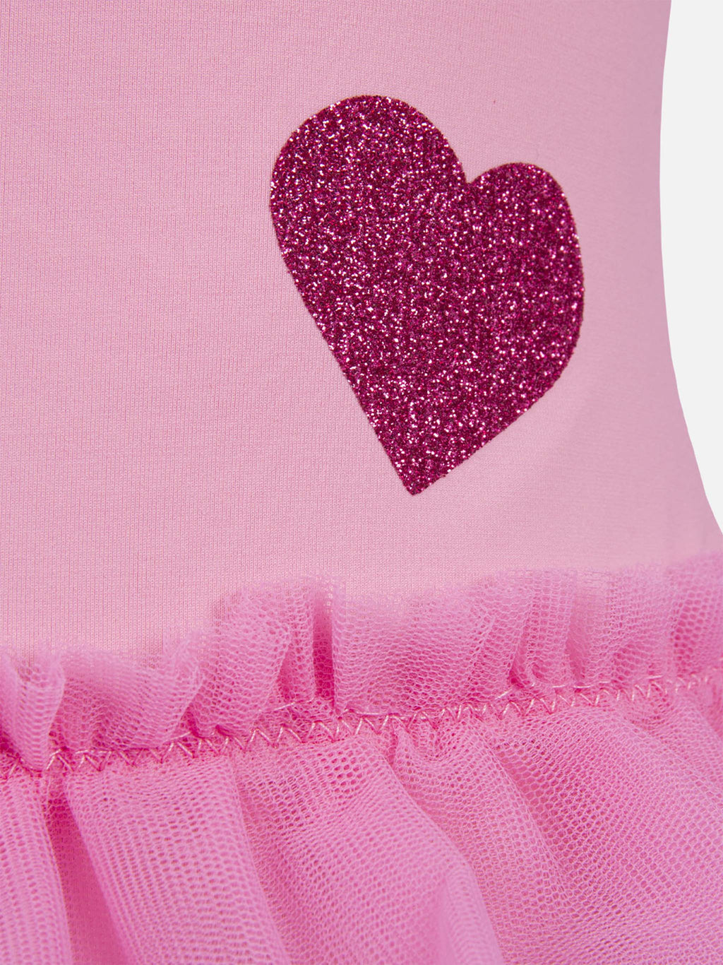Costume intero Dancer rosa con cuori glitter e tulle