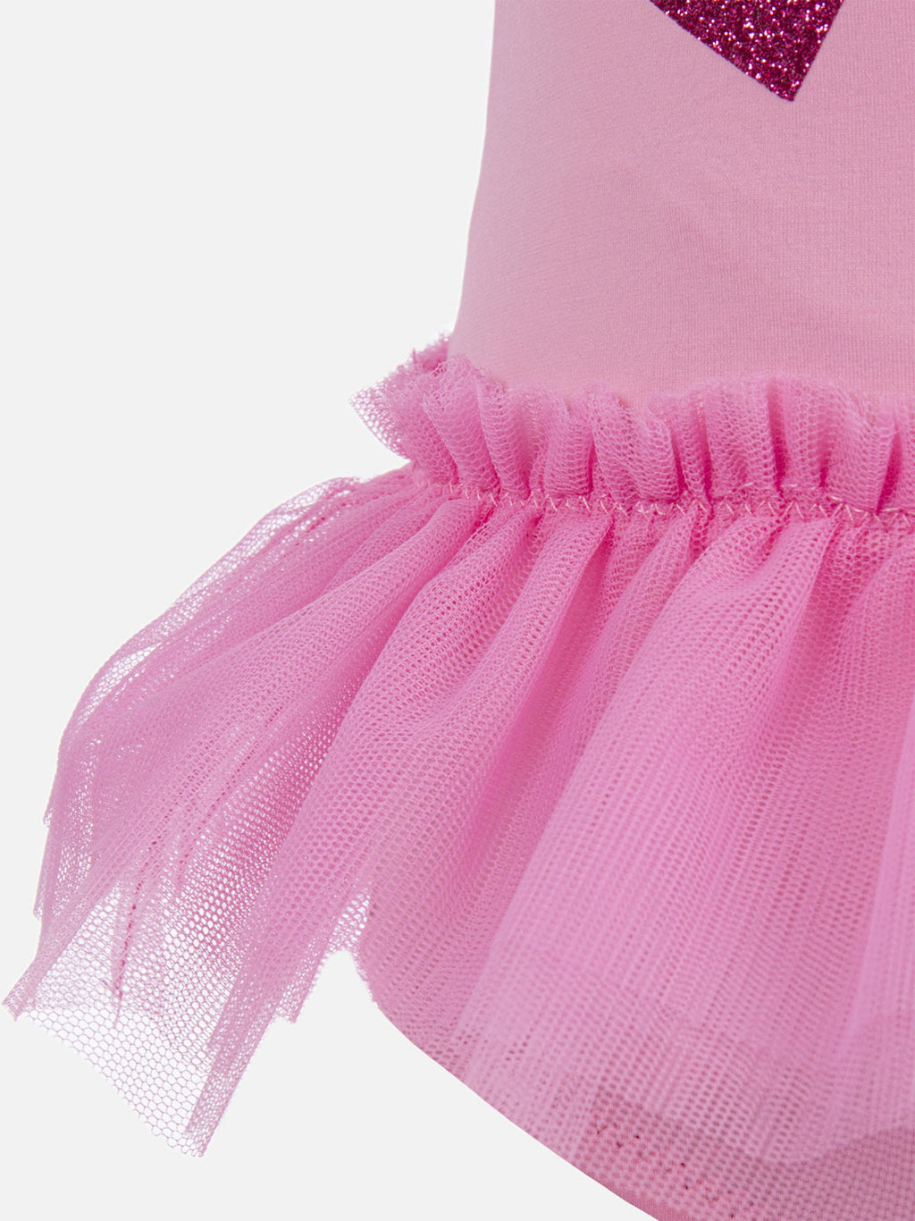 Costume intero Dancer rosa con cuori glitter e tulle
