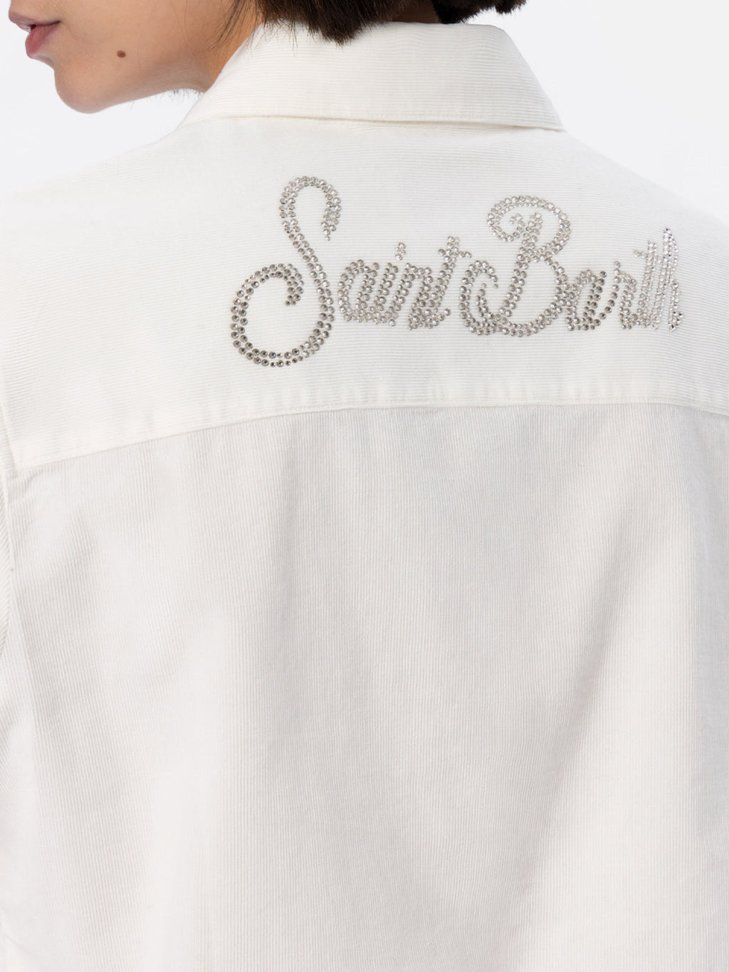 Camicia Deer bianco panna in velluto a coste con logo in product image 2