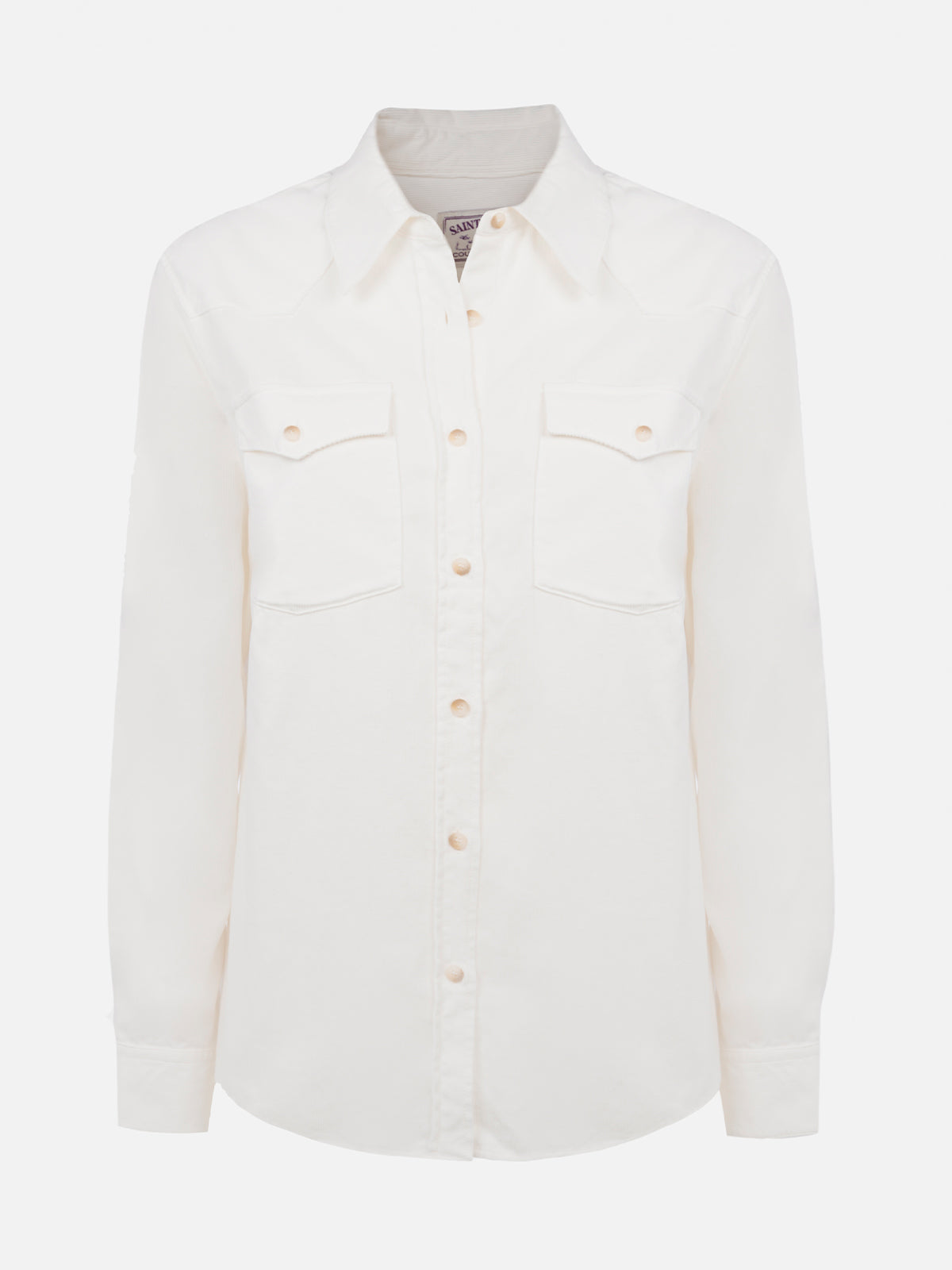 Camicia Deer bianco panna in velluto a coste con logo in product image 4