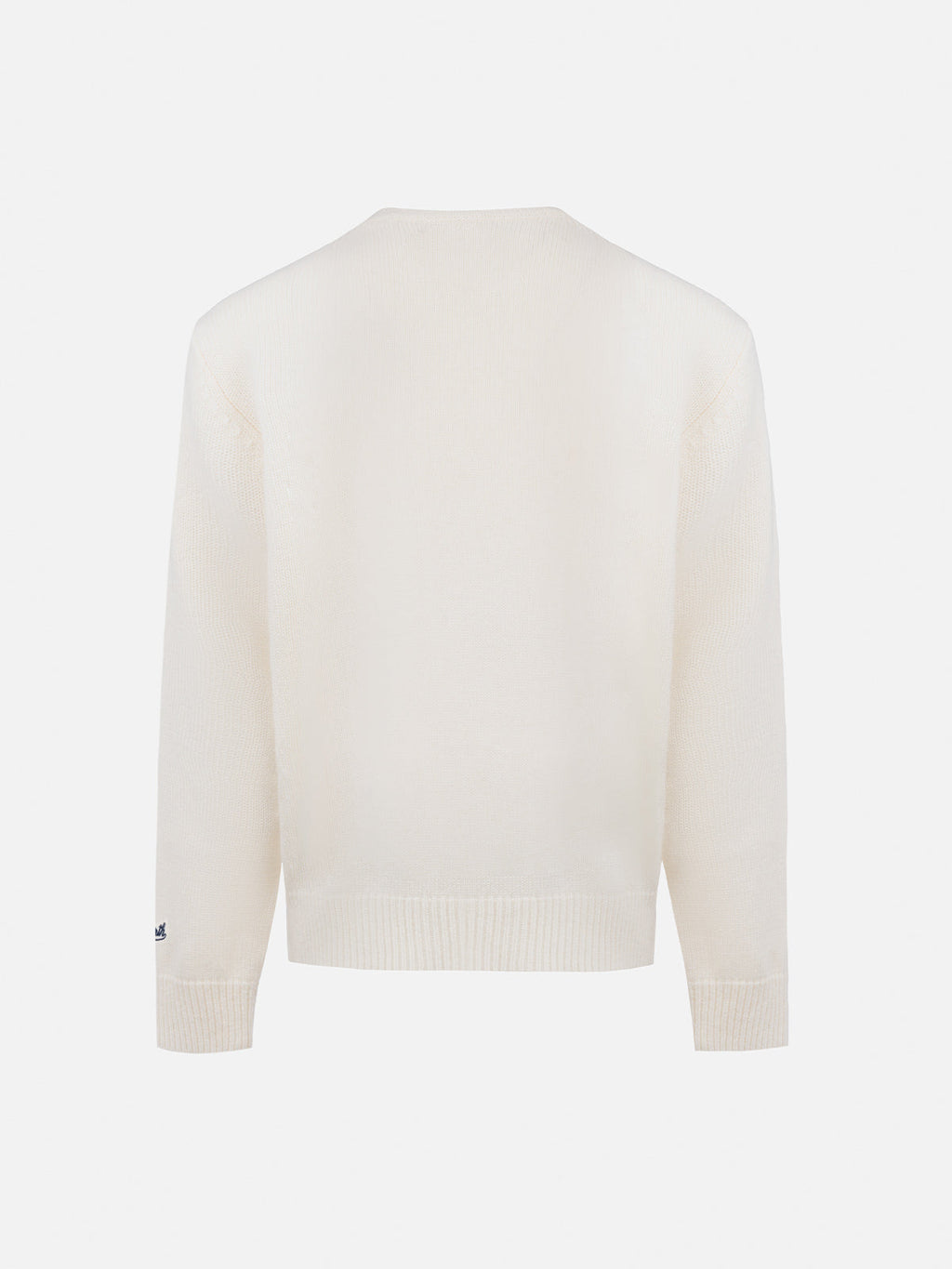 Maglione Douglas bianco con jacquard orso sciatore