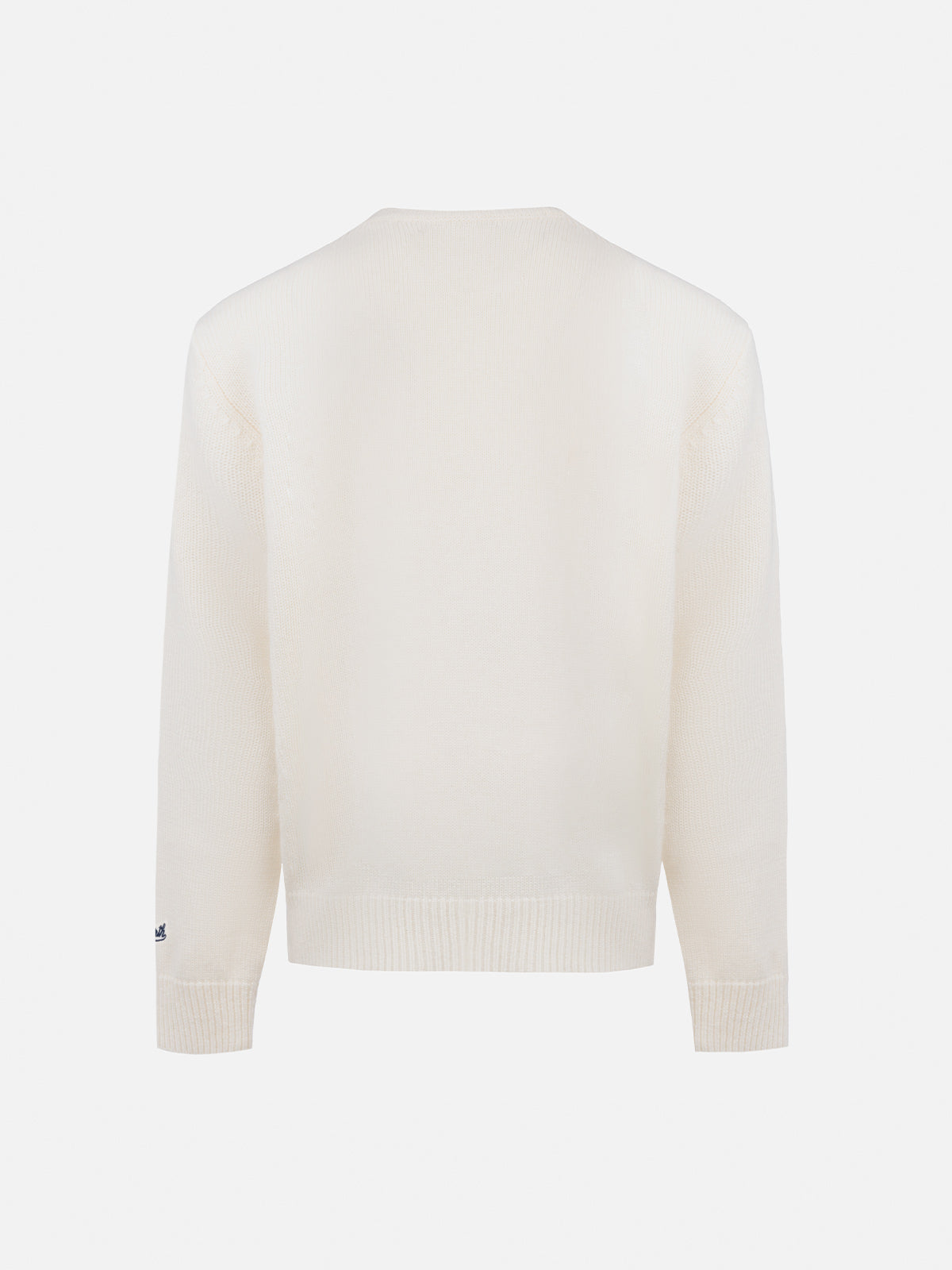 Maglione Douglas bianco con jacquard orso sciatore