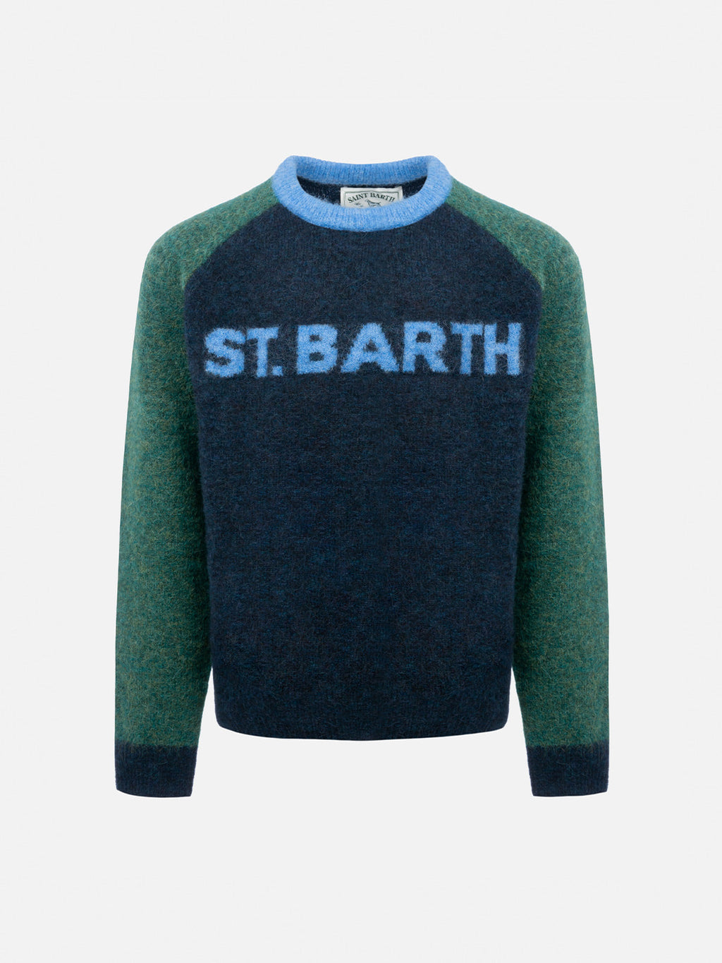 Maglione Douglas blu e verde con jacquard logo