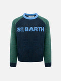 Maglione Douglas blu e verde con jacquard logo