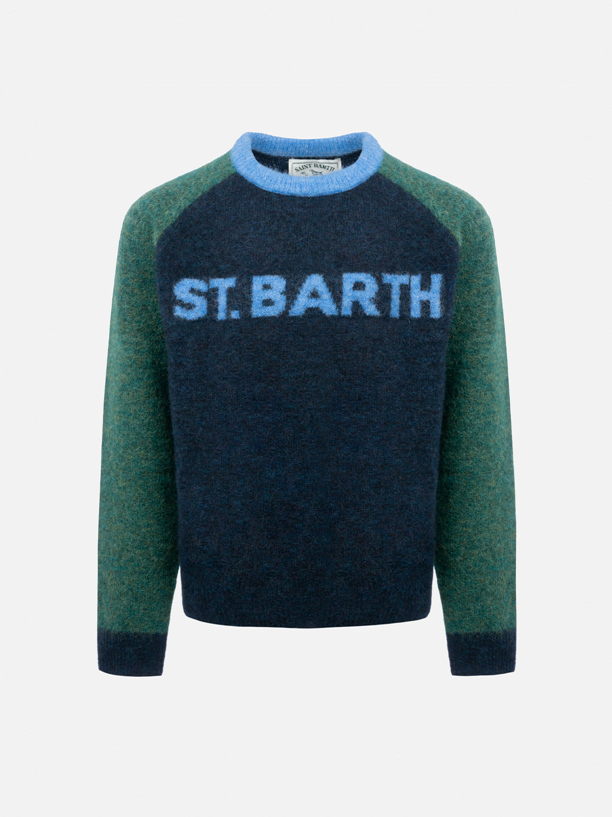 Maglione Douglas blu e verde con jacquard logo