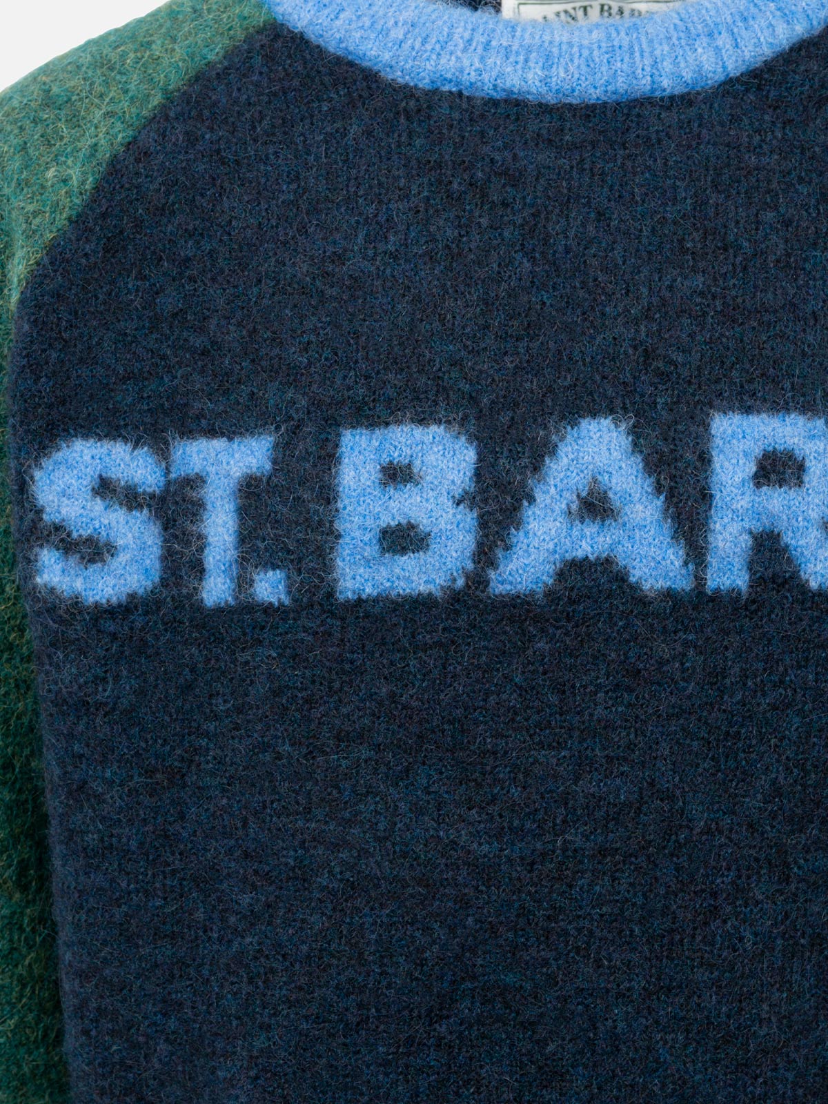 Maglione Douglas blu e verde con jacquard logo