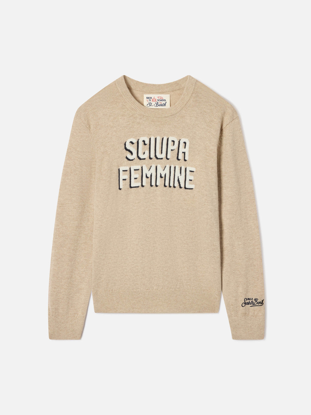 Maglia girocollo Douglas beige in misto cotone e lana vergine con intarsio Sciupa Femmine