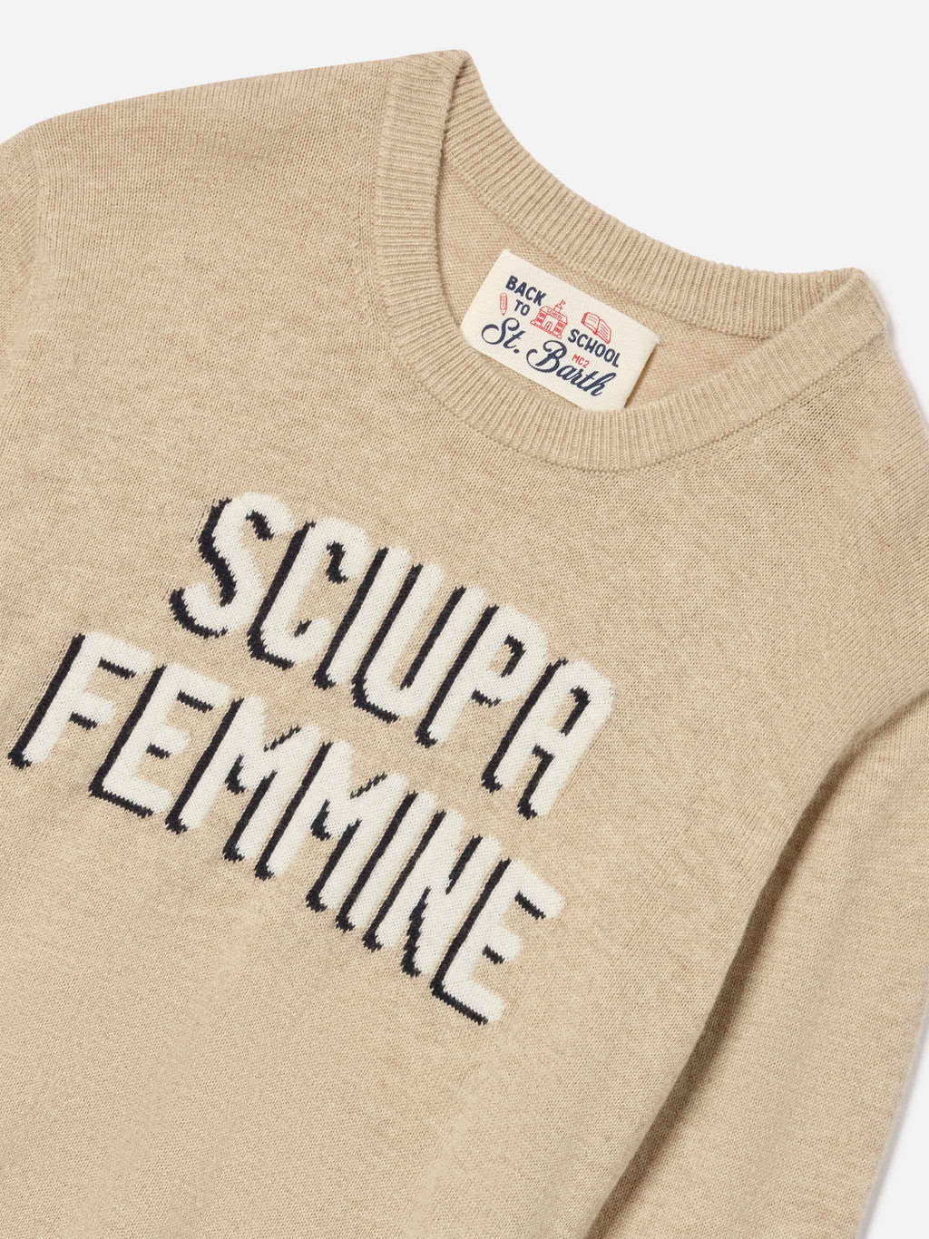 Maglia girocollo Douglas beige in misto cotone e lana vergine con intarsio Sciupa Femmine