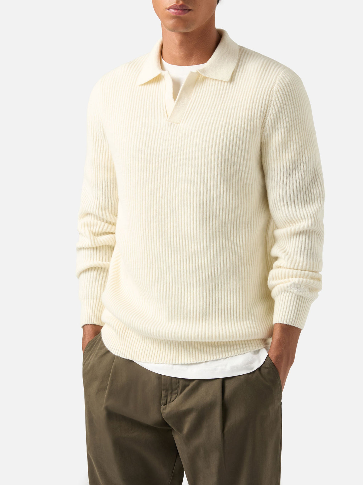 Polo Downing bianco panna in lana a costine product image 2