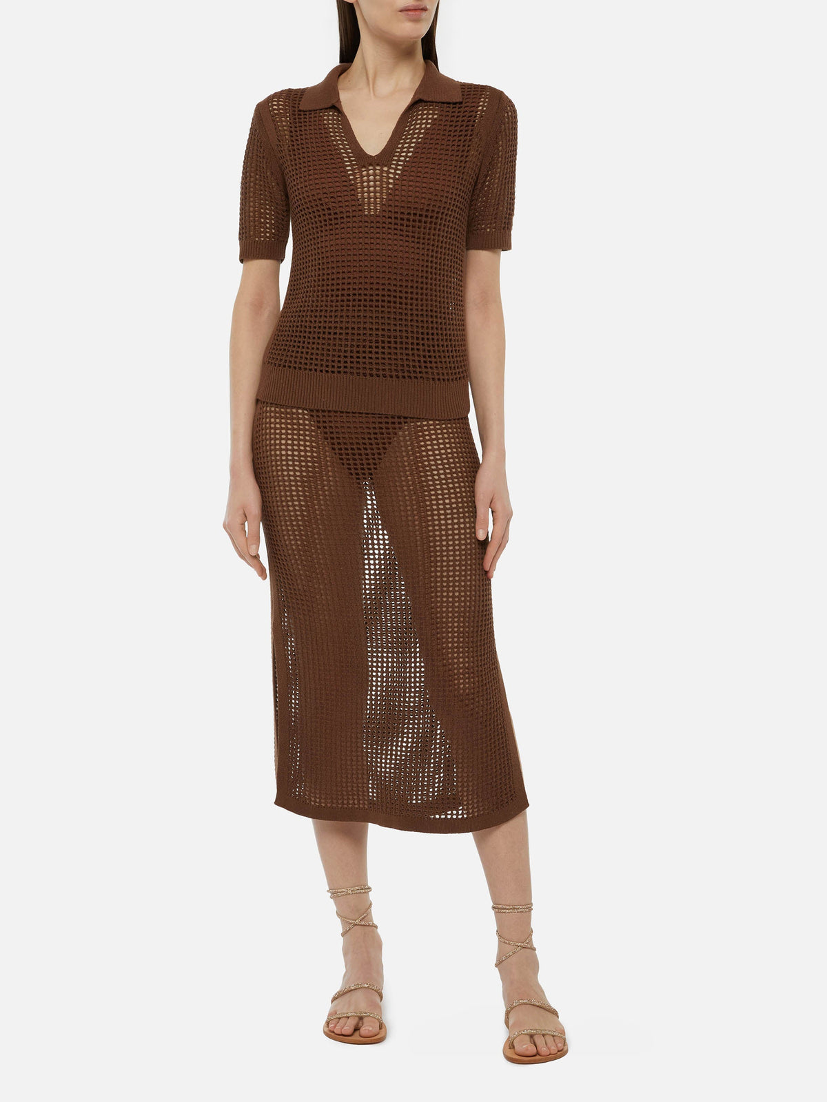 Gonna midi Darline marrone in crochet