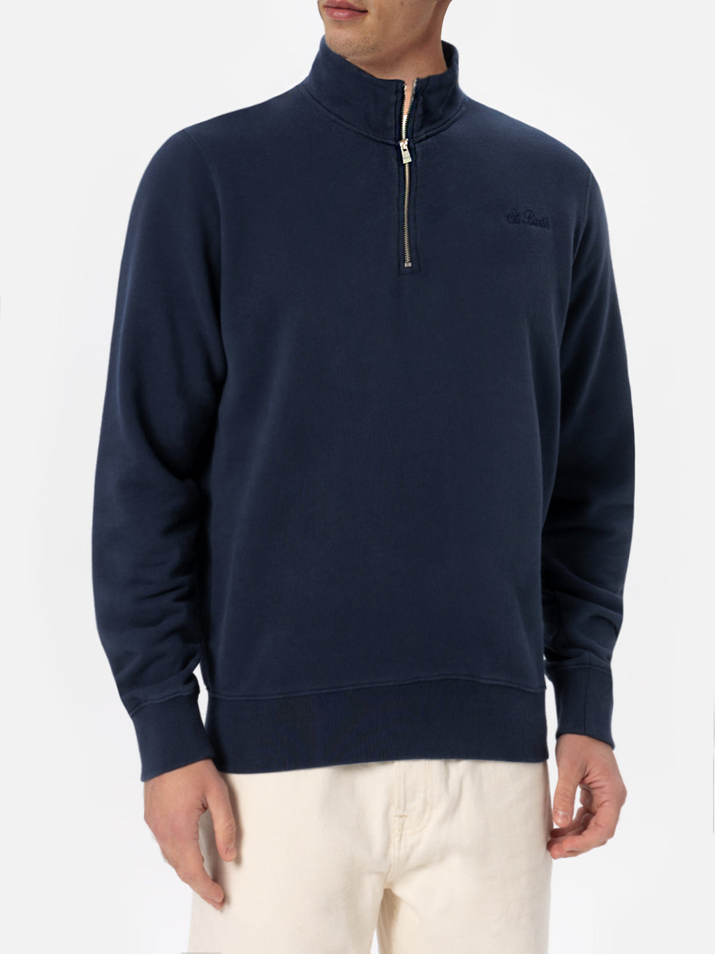 Felpa con collo a zip Dunkan blu navy con ricamo logo