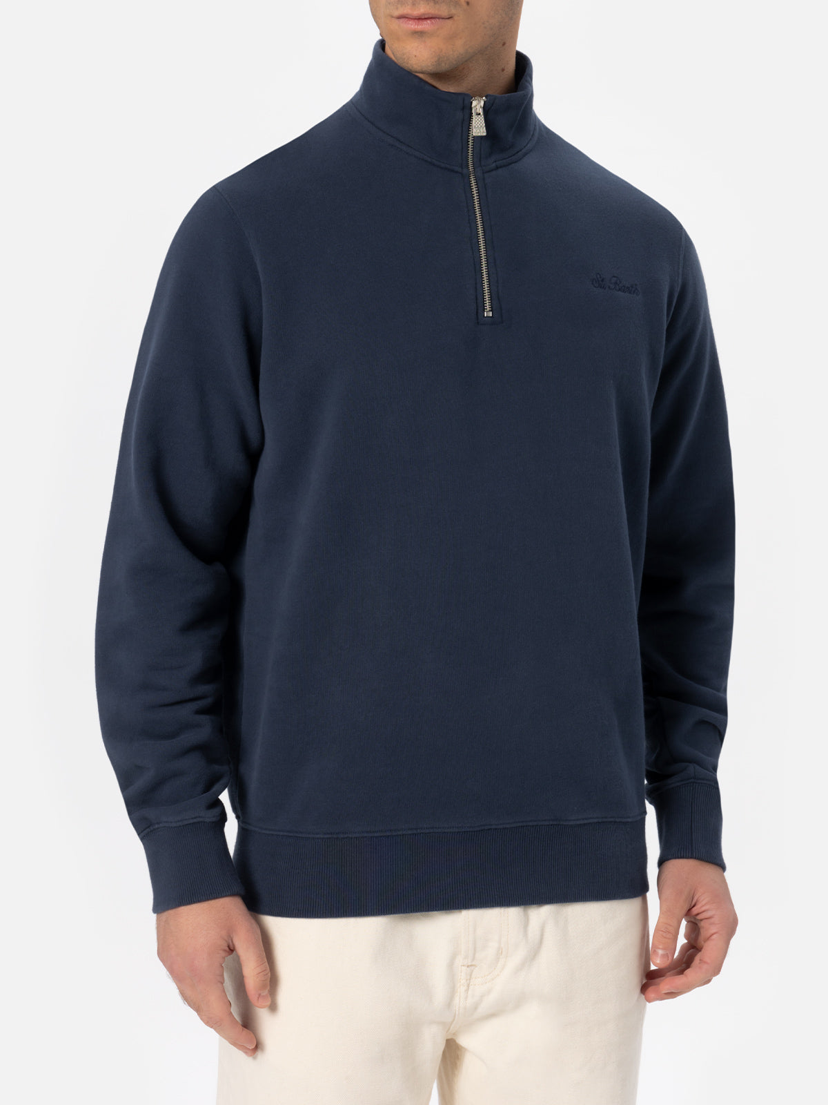 Felpa con collo a zip Dunkan blu navy con ricamo logo