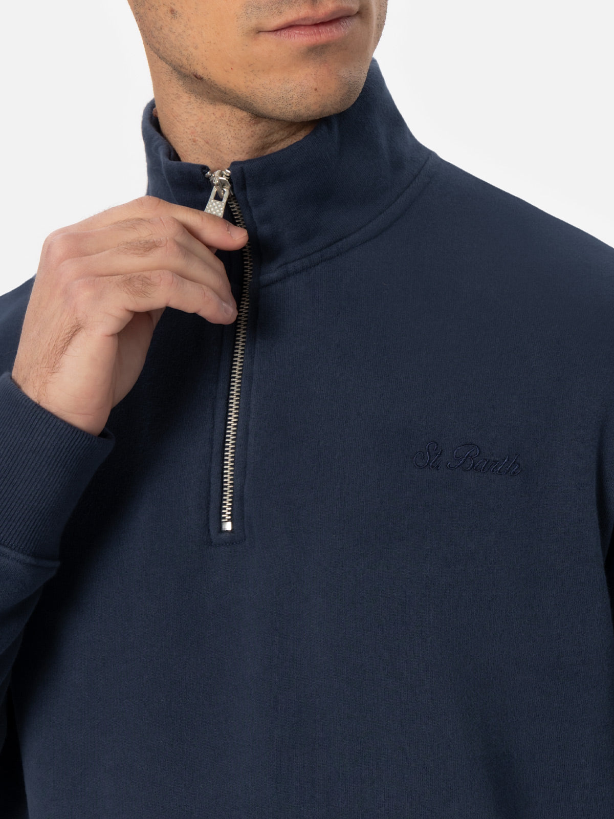 Felpa con collo a zip Dunkan blu navy con ricamo logo