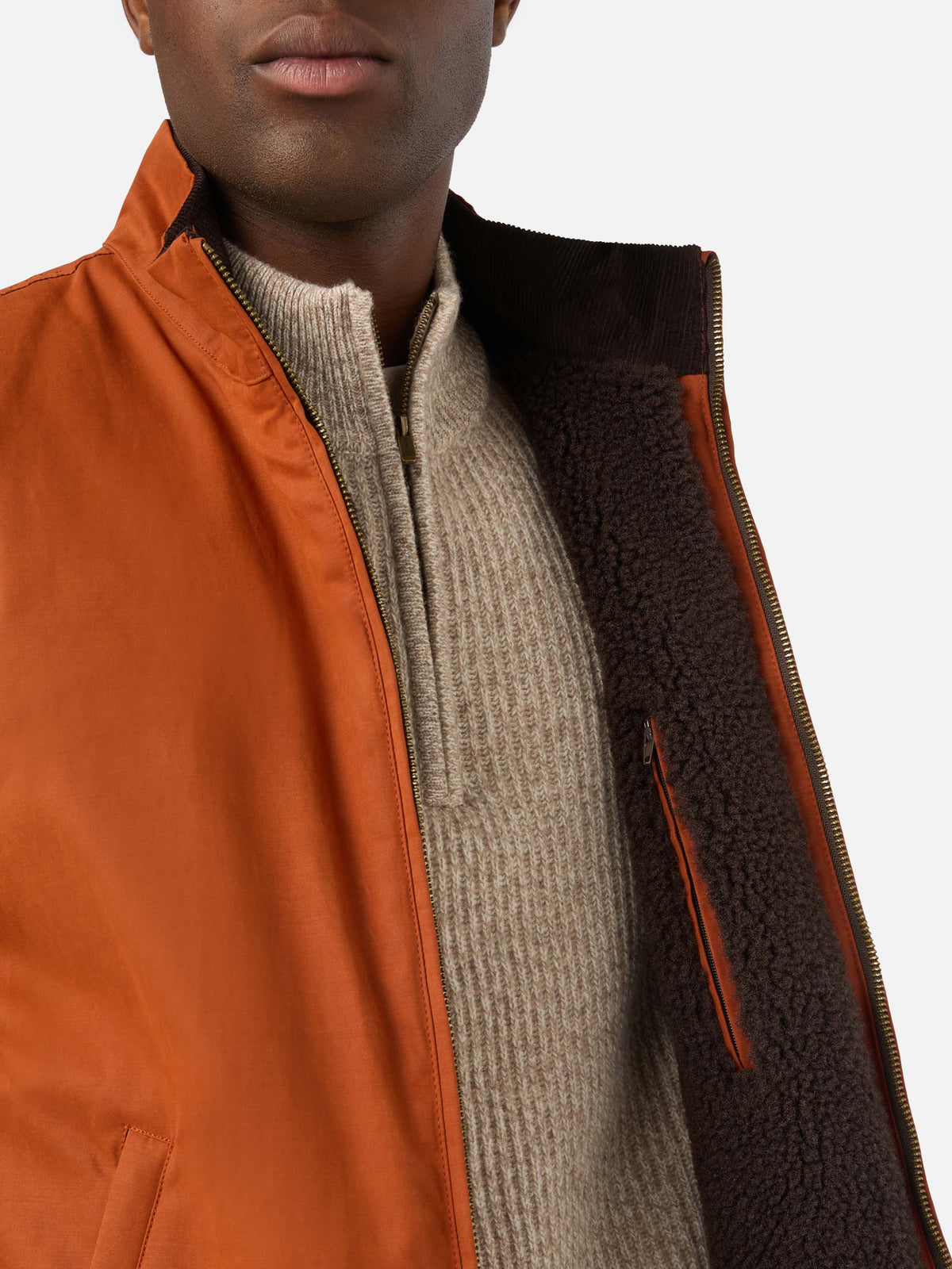 Gilet Edgar arancione scuro cerato con fodera in teddy