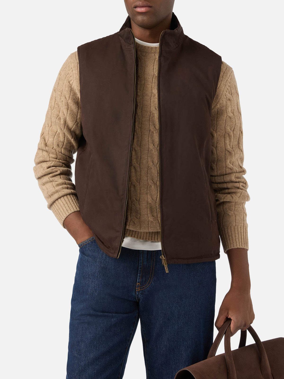 Gilet Edgar marrone cerato con fodera in teddy