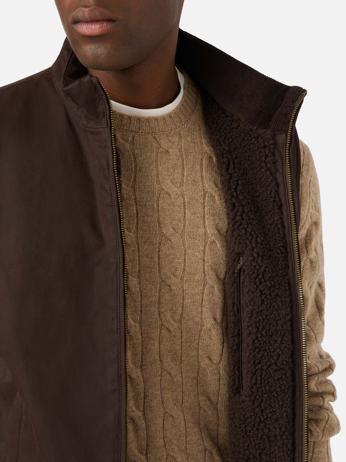 Gilet Edgar marrone cerato con fodera in teddy