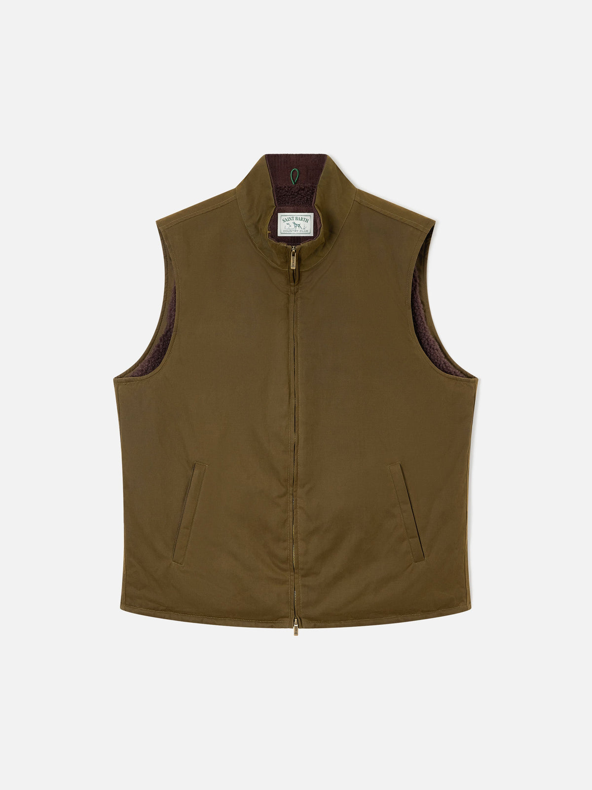 Gilet Edgar verde cerato con fodera in teddy