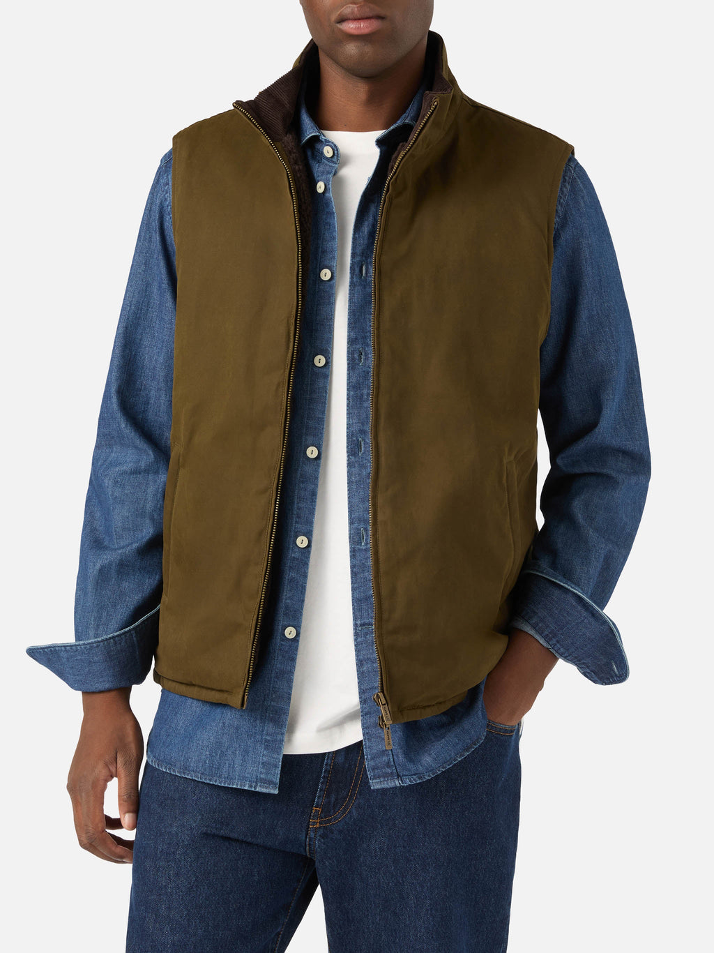 Gilet Edgar verde cerato con fodera in teddy