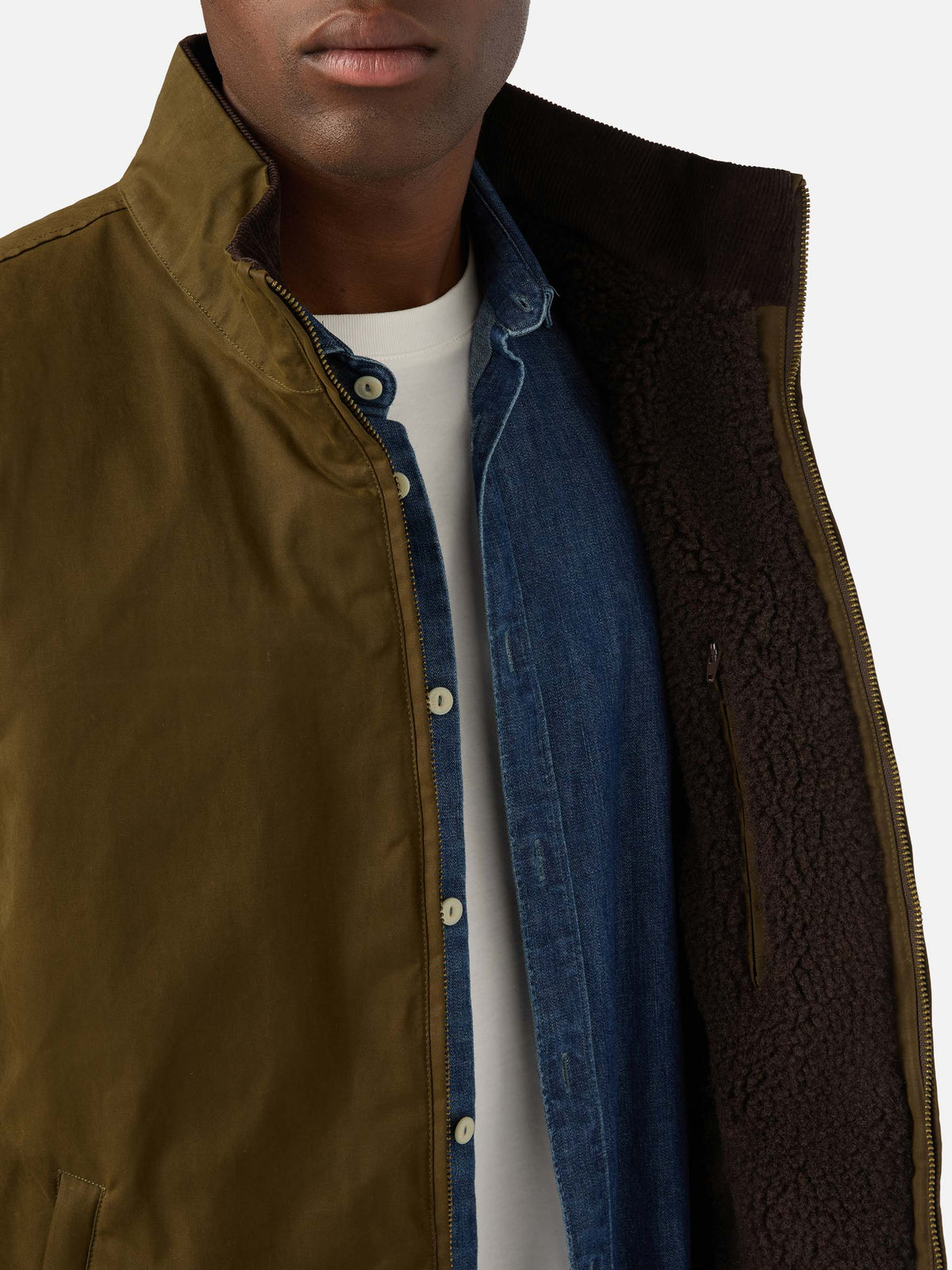Gilet Edgar verde cerato con fodera in teddy