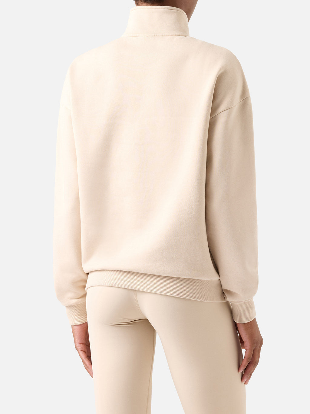 Felpa Eliade beige con mezza zip e ricamo logo