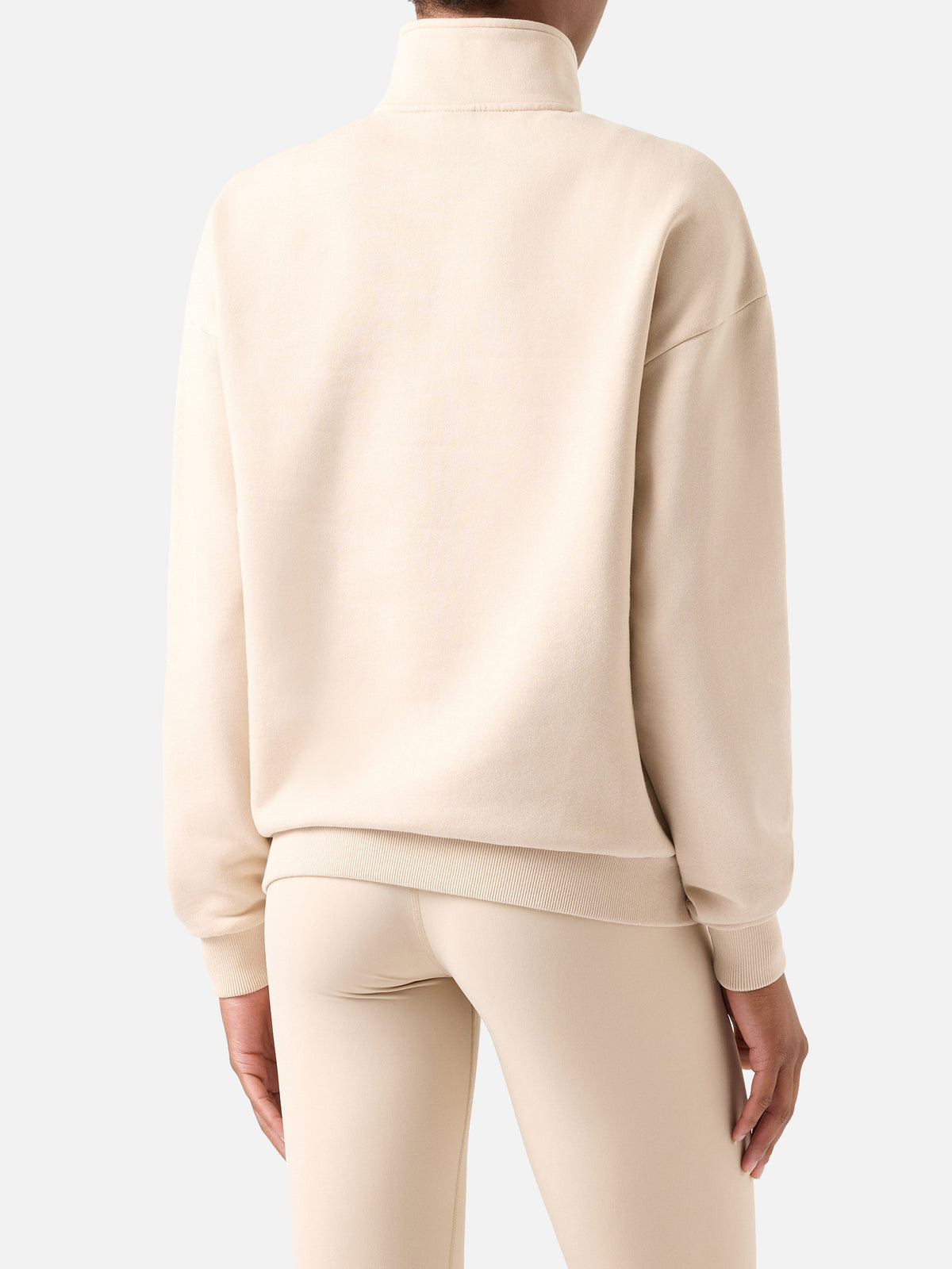 Felpa Eliade beige con mezza zip e ricamo logo