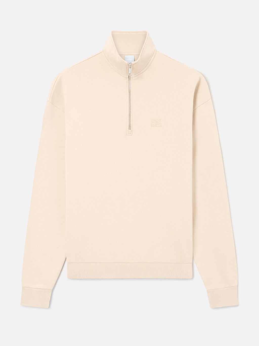 Felpa Eliade beige con mezza zip e ricamo logo
