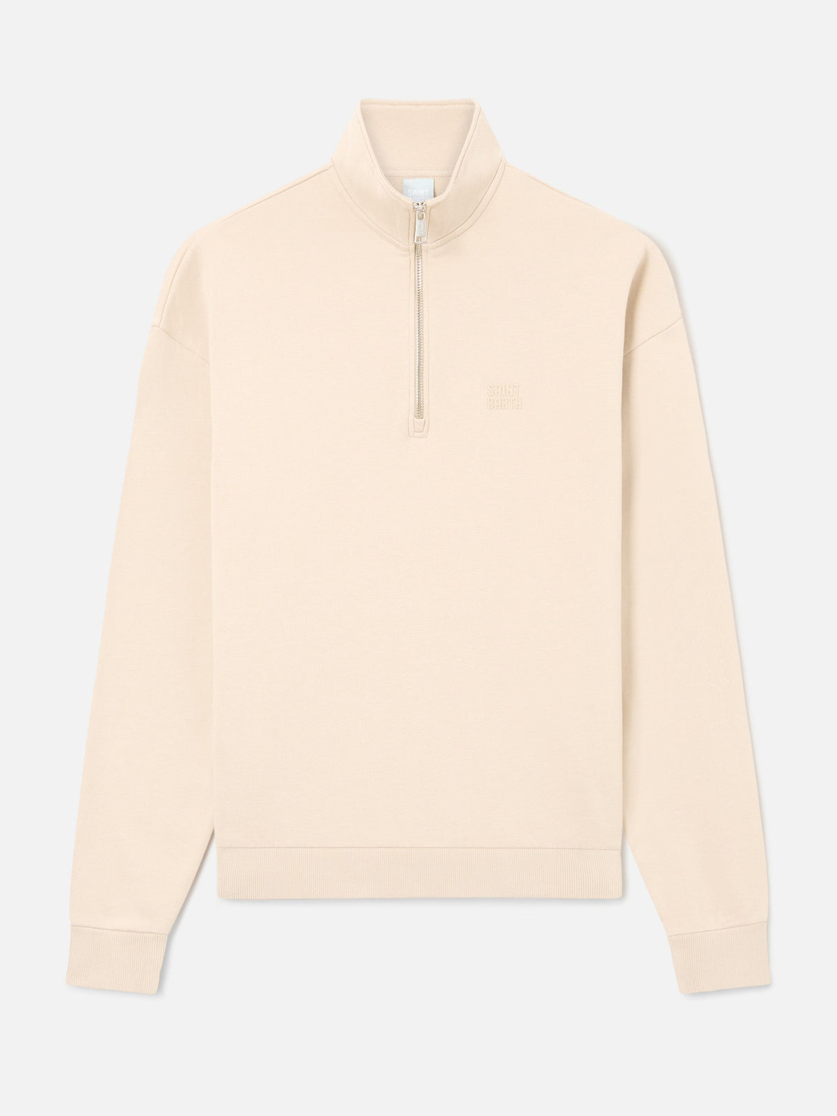 Felpa Eliade beige con mezza zip e ricamo logo